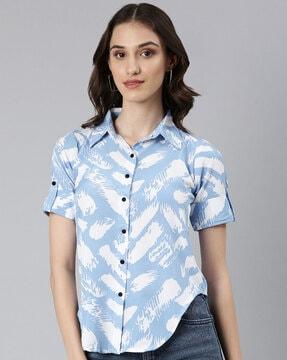 printed shirt with spread collar