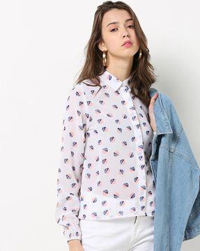 printed shirt with spread collar