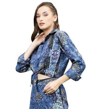 printed shirt with waist tie-up