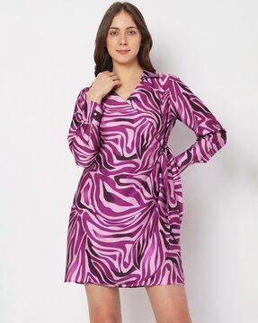 printed shirt wrap dress