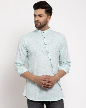 printed short kurta with band collar