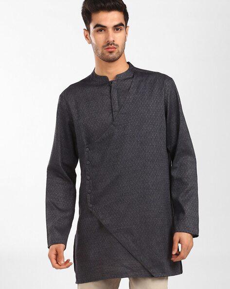 printed short kurta with mandarin collar