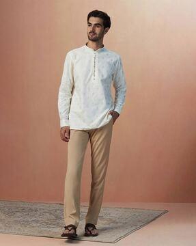 printed short kurta with mandarin collar