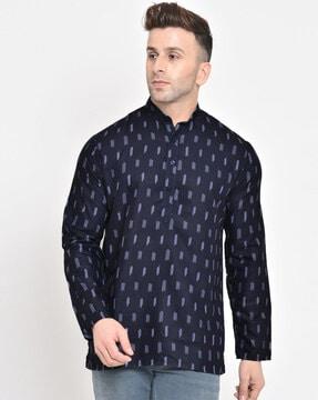 printed short kurta with mandarin collar