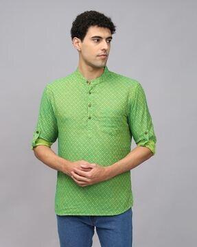 printed short kurta with patch pocket