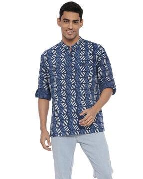 printed short kurta with welt pocket