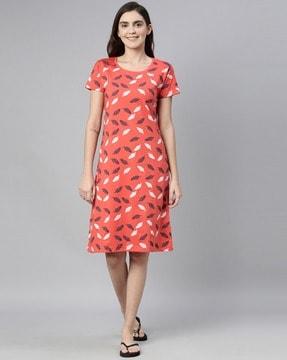 printed short-sleeves a-line dress