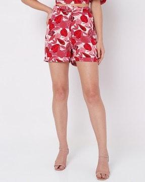 printed shorts with belt