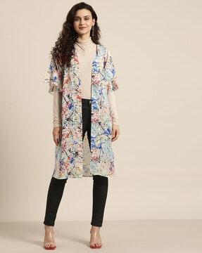 printed shrug with flounce sleeves