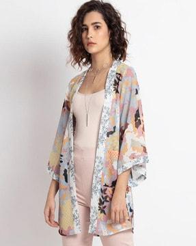 printed shrug with kimono sleeves