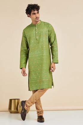 printed silk blend mens festive wear kurta - green