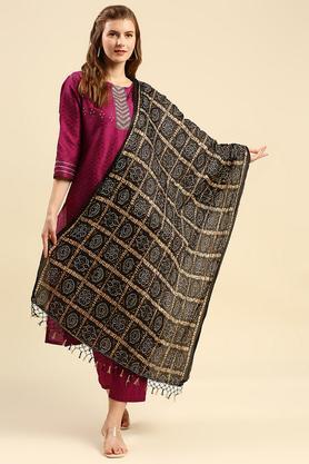 printed silk blend womens festive wear dupatta - black
