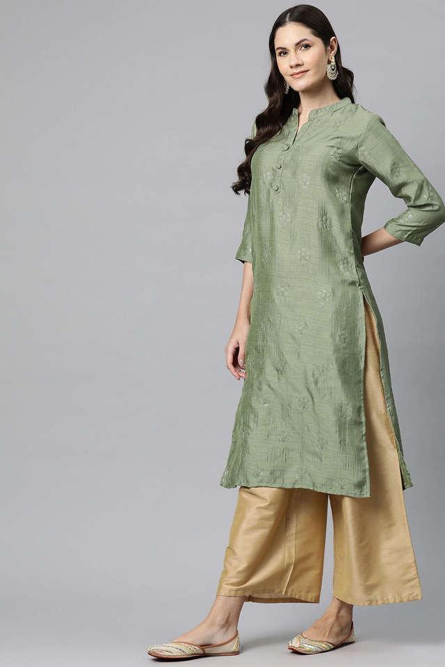 printed silk collared womens festive wear kurta