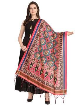 printed silk dupatta with tassel