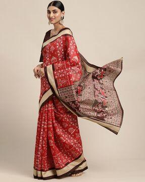 printed silk saree with contrast border