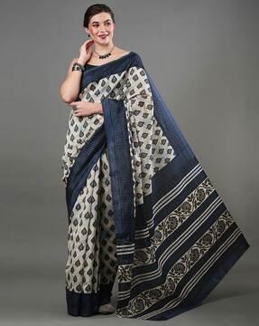 printed silk saree with contrast border