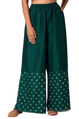 printed silk women's ankle length palazzo - green