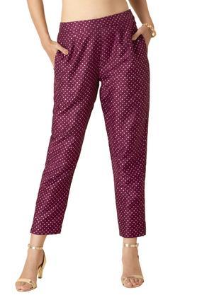 printed silk women's regular palazzos - maroon