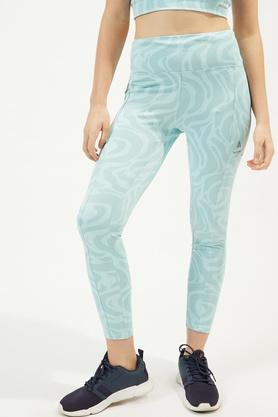 printed skinny fit polyester blend women's active wear track pants - light blue