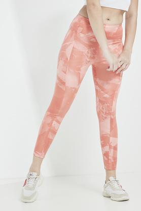 printed skinny fit polyester stretch women's active wear track pants - orange