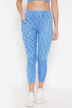 printed skinny fit spandex women's active wear tights - blue