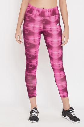 printed skinny fit spandex women's active wear tights - pink