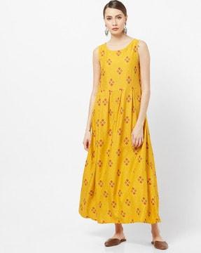 printed sleeveless a-line dress