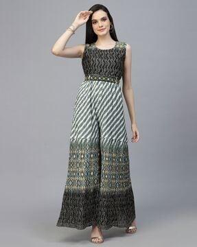 printed sleeveless jumpsuit