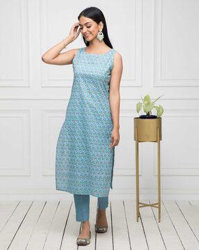 printed sleeveless straight kurta