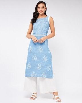 printed sleeveless straight kurta