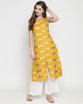 printed sleeveless straight kurta