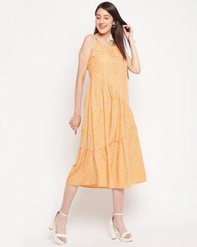 printed sleeveless tiered dress