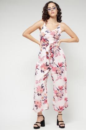 printed sleeveless viscose women's jumpsuit - white