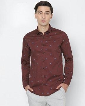 printed slim fit cotton shirt