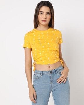 printed slim fit crew-neck crop t-shirt