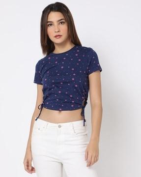 printed slim fit crew-neck crop t-shirt