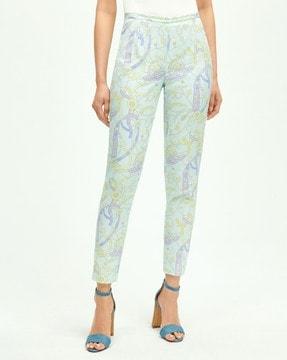 printed slim fit flat-front pants