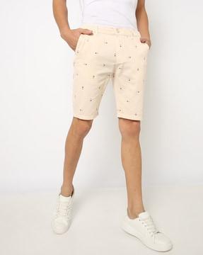 printed slim fit flat-front shorts