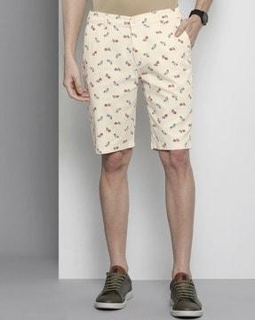 printed slim fit flat-front shorts