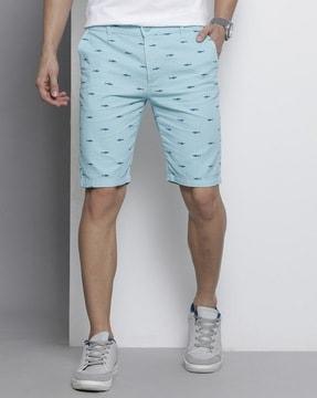 printed slim fit flat-front shorts