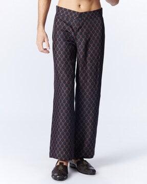 printed slim fit flat-front trousers