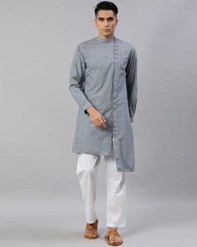 printed slim fit kurta with asymmetric hemline