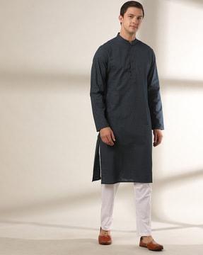 printed slim fit kurta with mandarin collar