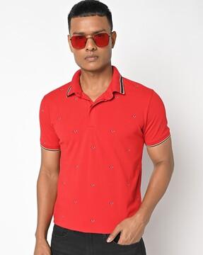 printed slim fit polo t-shirt with contrast tipping