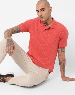 printed slim fit polo t-shirt with patch pocket