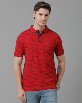 printed slim fit polo t-shirt with patch pocket