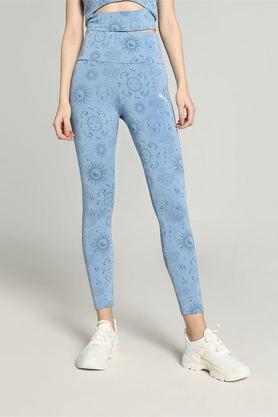 printed slim fit polyester women's casual wear tights - blue