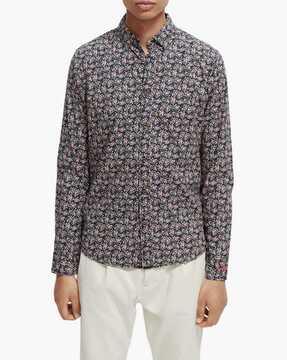 printed slim fit poplin shirt