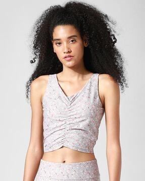 printed slim fit ruched crop top