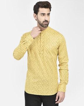 printed slim fit shirt kurta with patch pocket